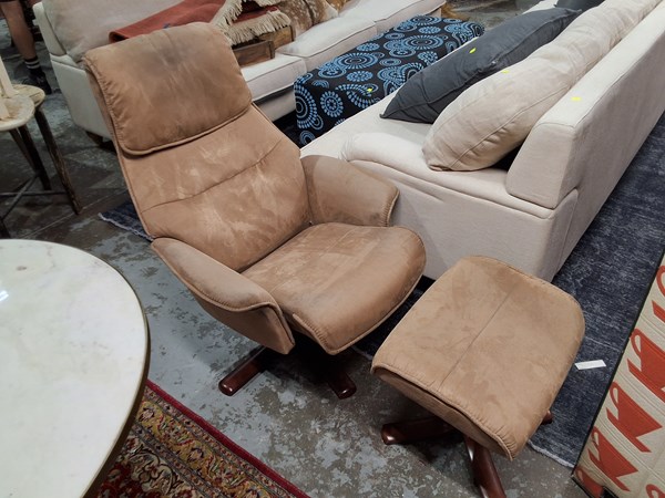 Lot 51 - ARM CHAIR AND FOOT STOOL