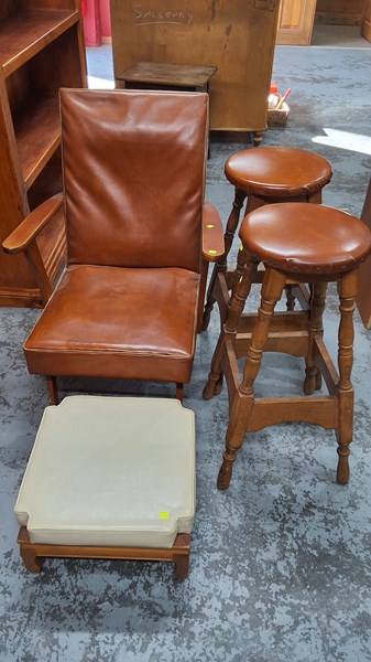 Lot 143 - CHAIR AND STOOLS