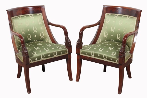 Lot 93 - PAIR OF MAHOGANY ARMCHAIRS