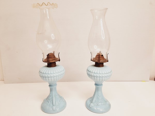 Lot 1341 - MILK GLASS LAMPS