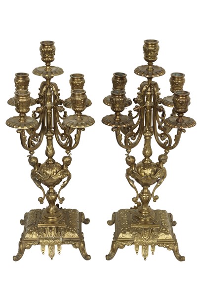 Lot 13 - PAIR OF BRONZE CANDELABRAS