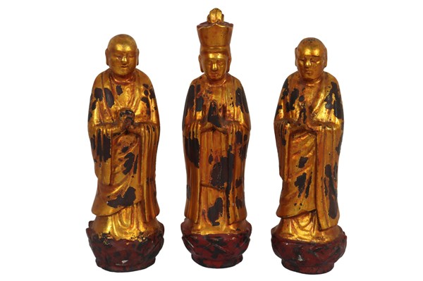 Lot 20 - THREE ORIENTAL POLYCHROME AND GILT FIGURES
