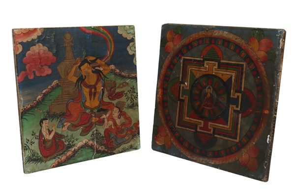 Lot 17 - TWO TIMBER PANELS WITH BUDDHIST DESIGN