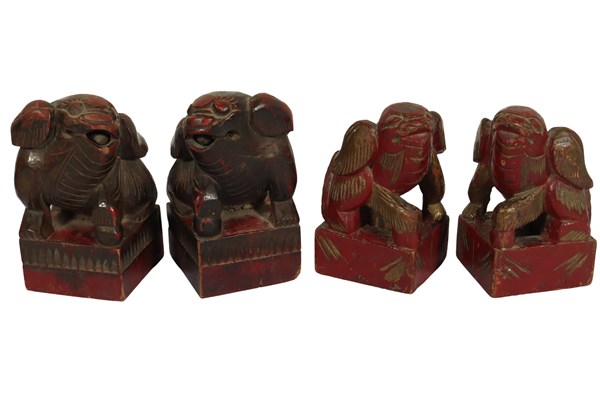 Lot 37 - CHINESE CARVED TEMPLE DOGS (4)