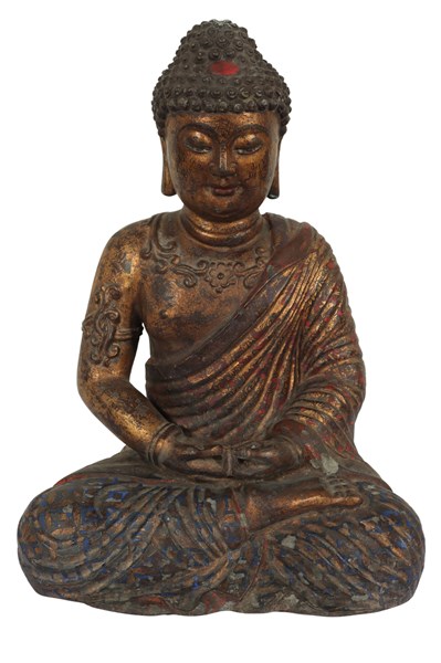 Lot 18 - LARGE GILT BRONZE TIBETAN BUDDHA