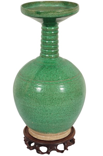 Lot 46 - CHINESE GREEN GLAZED BOTTLE VASE