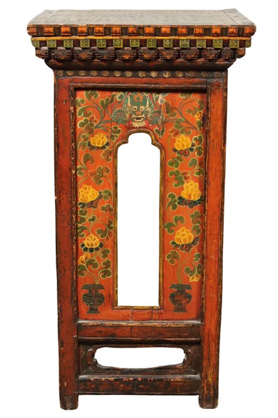 Lot 68 - TIBETAN OLYCHROME PRAYER WHEEL CABINET