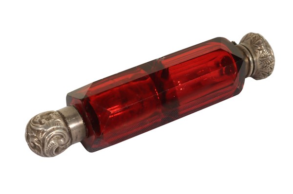 Lot 100 - RUBY GLASS PERFUME BOTTLE
