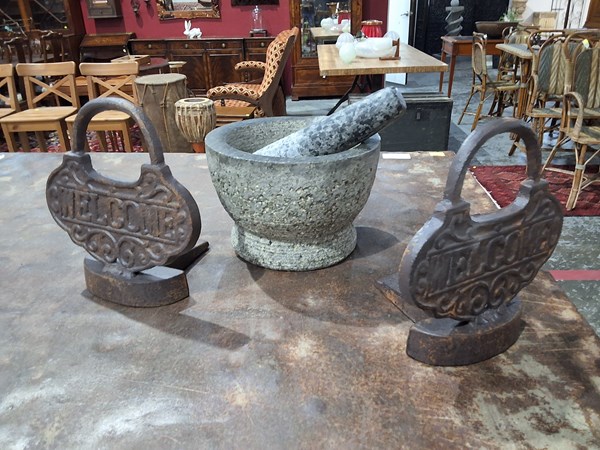 Lot 31 - PESTLE MORTAR & DOOR WEDGES